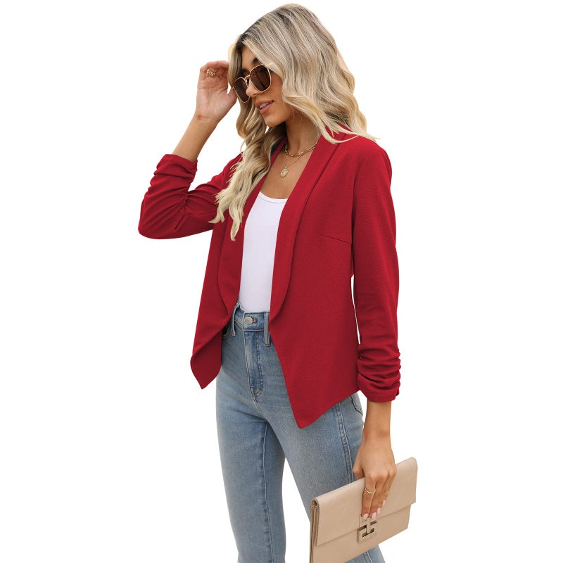 POGTMM Turn Down Collar Wear to Work Outwear Jacket Blazer (M, Red) - Image 5